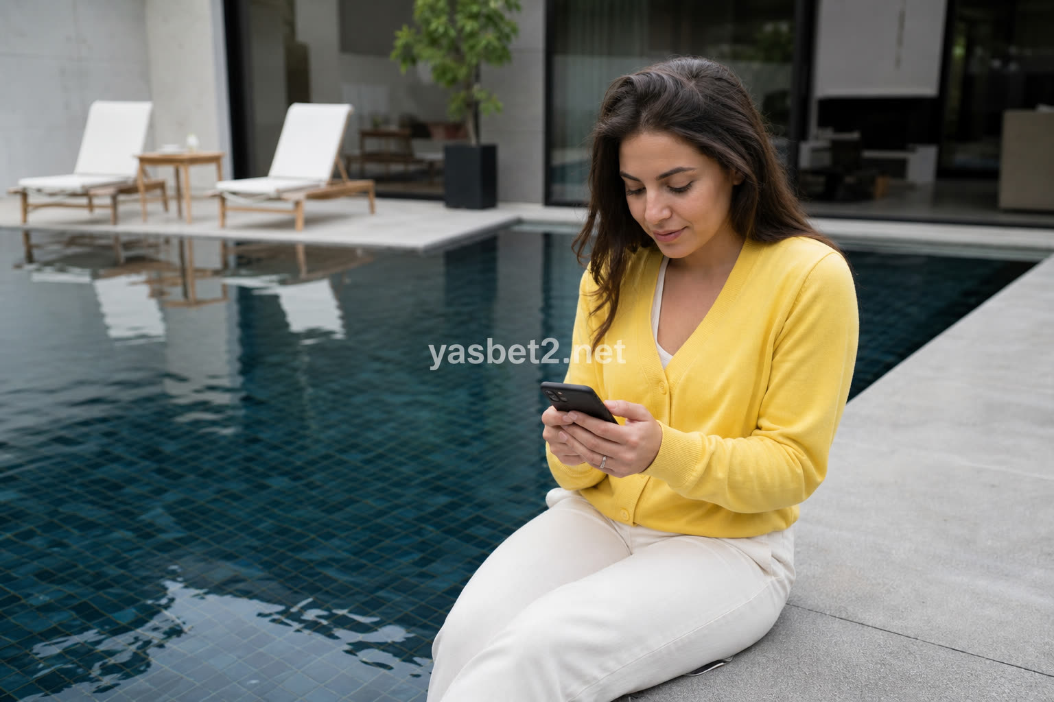 لب استخر، گوشی با منوی فارسی یاس بت روی حوله